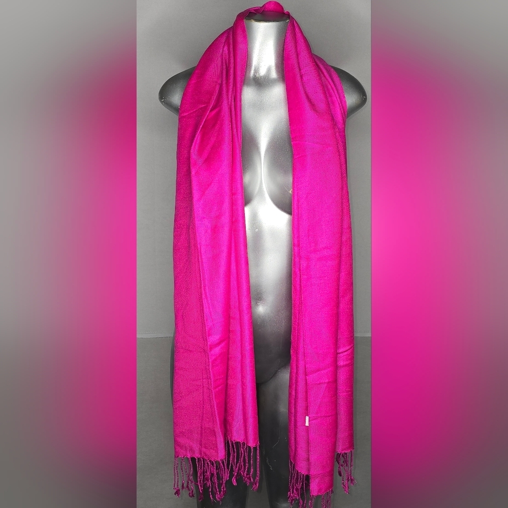 Fuschia Bright Hot Pink Scarf with Fringe 66inches